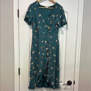 Miami Green Floral Ruffled Wrap Sundress Size Medium